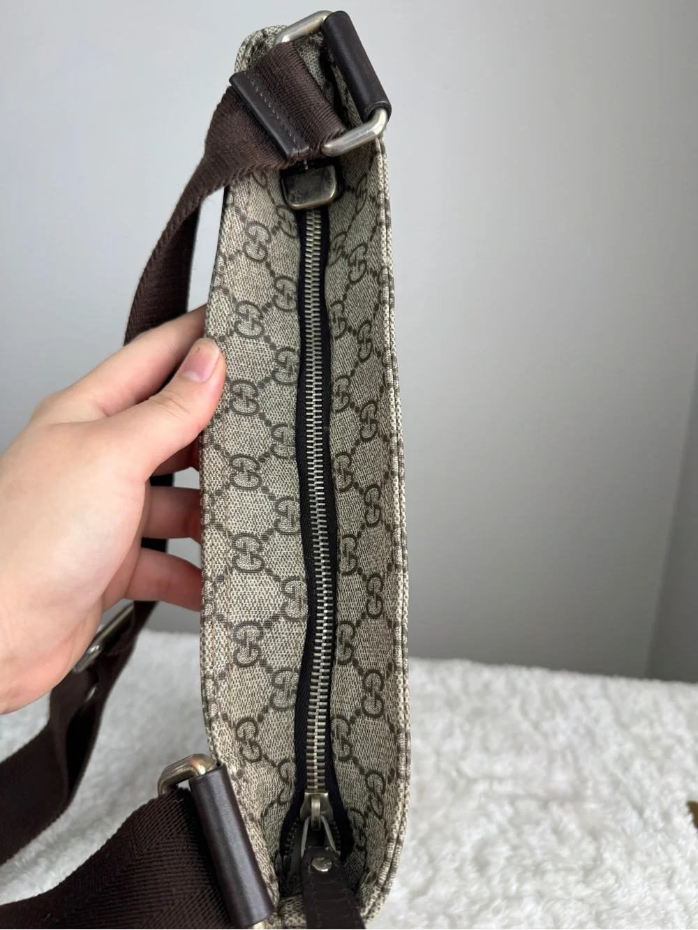 Gucci Flat GG Supreme Brown GG Canvas Crossbody Bag